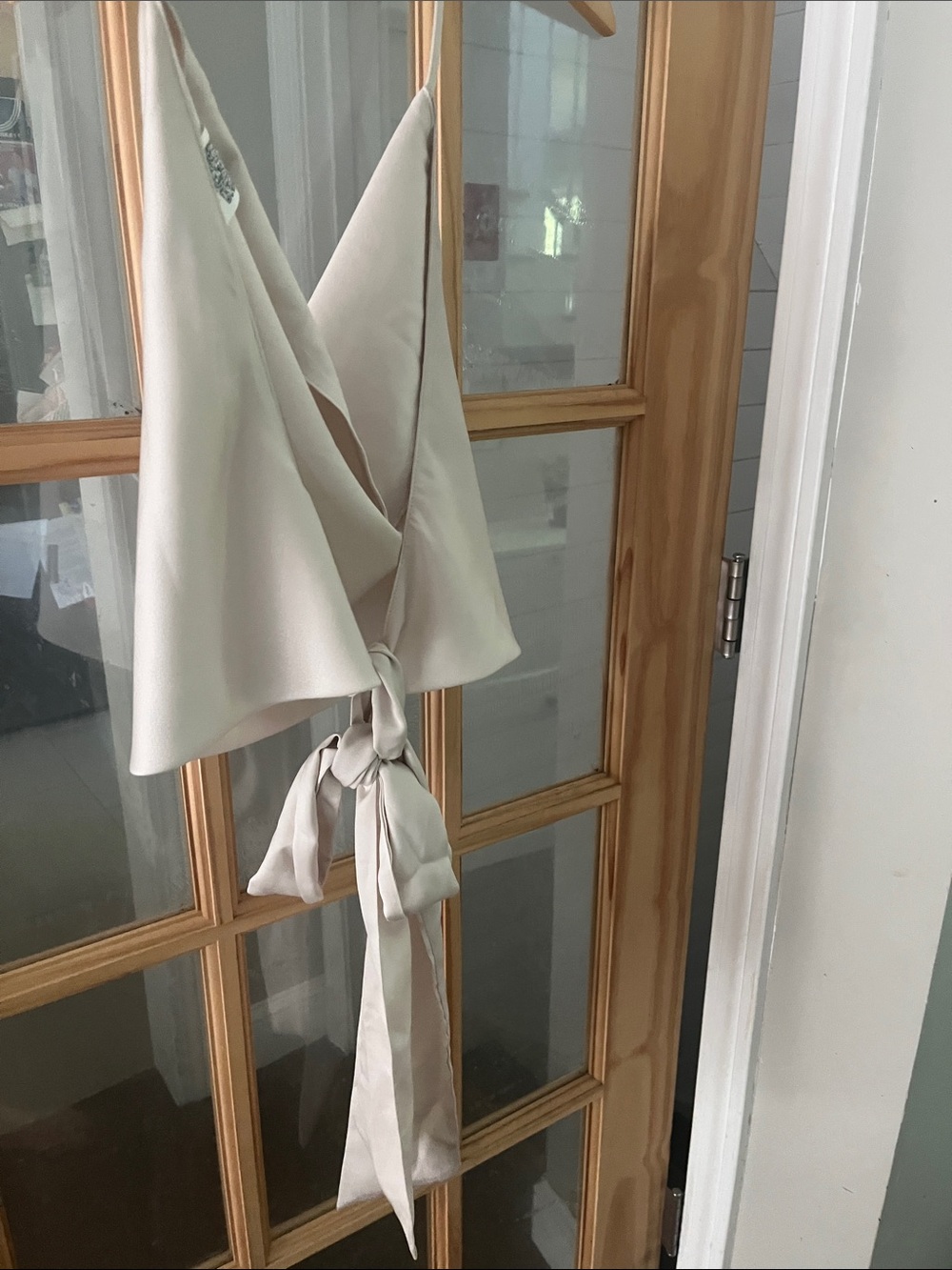 Halter Draped Slip Satin Top tie crop top Sz large cream - Picture 3 of 5